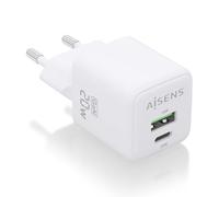 AISENS - ASCH-20W2P010-W - Cargador GAN 20W, 1XUSB-C PD3.0 QC4.0, 1XUSB-A QC3.0, Blanco