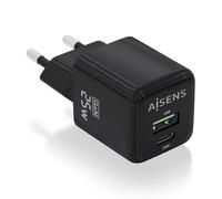 Aisens Cargador de pared GaN ASCH-25W2P015-BK 25W 1x USB-C PD3.0/QC4.0 + 1x USB-A QC3.0 Negro