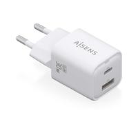 AISENS - ASCH-30W2P020-W - Cargador GAN 30W, 1XUSB-C PD3.0 QC4.0, 1XUSB-A QC3.0, Blanco