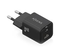 AISENS - ASCH-30W2P021-BK - Cargador GAN 30W, 1XUSB-C PD3.0 QC4.0, 1XUSB-A QC3.0, Negro