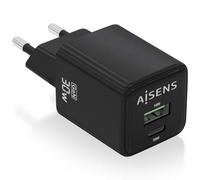 Aisens - asch-30w2p038-bk - cargador gan 30w, 1xusb-c pd3.0 qc4.0, 1xu