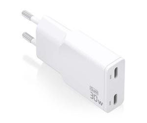 Aisens ASCH-30W2P048-W Cargador GaN Ultra Slim 30W 2xUSB-C PD3.0 QC4.0 Blanco