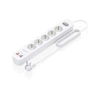 AISENS - ASPS-2A2C14-W - REGLETA DE ENCHUFES MULTIFUNCION con 5 Tomas + Cargador PD3.0 20W 2xUSB-C, 2xUSB-A, 1.4M, Blanco