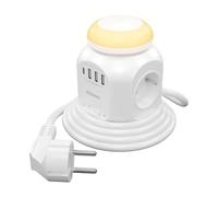 AISENS - ASPS-3A1CL01-W - Regleta de Enchufes PowerCube Sobremesa Multifuncion 9 en 1, 4 Tomas, 1xUSB-C, 3xUSB-A, Cargador USB para Oficina, Cocina y Habitación, Luz Nocturna para Mesita, 1.8M, Blanco