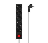 AISENS - A154-0652 - Base Multiple 5 Tomas con Interruptor con Cable 3x1.5mm2, Negro, 1.4m