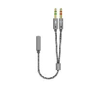 AISENS A128-0417 Cable adaptador audio Jack 3.5 4pines/H-2xJack 3.5 3pines/M, gris, 25cm