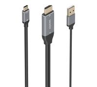 AISENS - A109-0871 - Cable Conversor Aluminio HDMI V2.0 A USB-C 4K@60Hz, HDMI/M+USB-A/M-USB-C/M, Negro, 1.8M