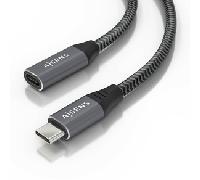 Cable Alargador USB 3.2 Aisens A107-0760/ USB Tipo-C Macho - USB Tipo-C Hembra/ Hasta 100W/ 20Gbps/ 50cm/ Gris