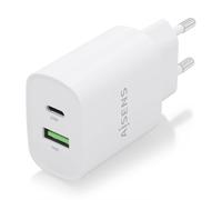 AISENS - Cargador 20W, 1xUSB-C PD3.0, 1xUSB-A QC3.0, Blanco - A110-0754