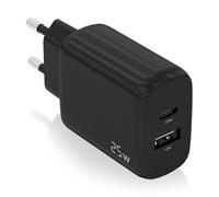 AISENS Cargador 25W, 1xUSB-C PD3.0, 1xUSB-A QC3.0, Negro