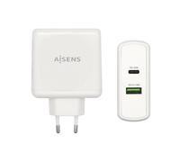 AISENS Cargador 48 W, 1x USB-C PD3.0 30 W, 1x USB-A QC3.0 18 W, Blanco