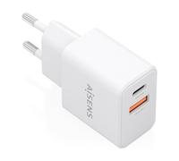 AISENS Cargador GAN 20 W, 1 x USB-C PD3.0, 1 x USB-A QC3.0, Blanco