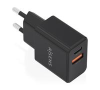 AISENS Cargador GAN 20 W, 1 x USB-C PD3.0, 1 x USB-A QC3.0, Negro