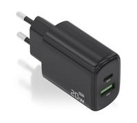 AISENS Cargador GAN 20 W, 1 x USB-C PD3.0, 1 x USB-A QC3.0, Negro
