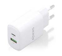 AISENS - Cargador GaN 20W, 1xUSB-C PD3.0, 1xUSB-A QC3.0, Blanco