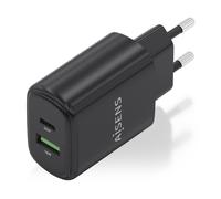AISENS - Cargador GaN 20W, 1xUSB-C PD3.0, 1xUSB-A QC3.0, Negro