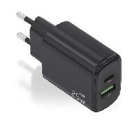 AISENS - CARGADOR GaN 25W, 1xUSB-C PD3.0, 1xUSB-A QC3.0, NEGRO
