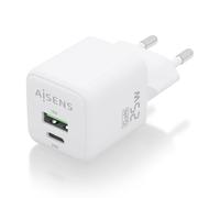 AISENS - Cargador GaN 25W, 1xUSB-C PD3.0 QC4.0, 1xUSB-A QC3.0, Blanco
