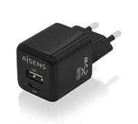 AISENS - Cargador GaN 25W, 1xUSB-C PD3.0 QC4.0, 1xUSB-A QC3.0, Negro