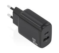 AISENS Cargador GAN 30 W, 1 x USB-C PD3.0 QC4.0, 1 x USB-A QC3.0, Negro