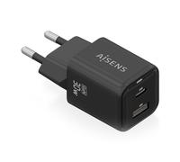 AISENS Cargador Gan 30W, 1xUSB-C PD3.0 QC4.0, 1xUSB-A QC3.0, Negro