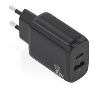 Aisens cargador gan 30w, 1xusb-c pd3.0 qc4.0, 1xusb-a qc3.0, negro