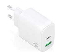 AISENS - CARGADOR GaN 45W, 1xUSB-C PD3.0 QC4.0, 1xUSB-A QC3.0, BLANCO A110-0971