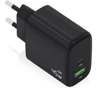 AISENS Cargador GAN 45 W, 1 x USB-C PD3.0 QC4.0, 1 x USB-A QC3.0, Negro