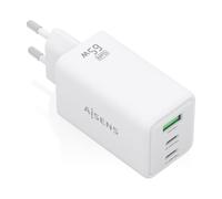 AISENS Cargador GAN 65 W, 2 x USB-C PD3.0 QC4.0, 1 x USB-A QC3.0, Blanco