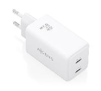 AISENS Cargador GAN 65 W, 2 x USB-C PD3.0 QC4.0, Blanco