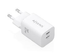 Aisens cargador gan 65w, 2xusb-c pd3.0 qc4.0, blanco