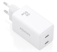 Aisens cargador gan 65w, 2xusb-c pd3.0 qc4.0, blanco