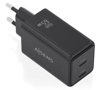 Cargador de pared gan aisens asch-65w2p079-bk/ 2xusb tipo-c/ 65w/ negro