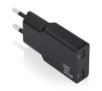 AISENS Cargador GAN Ultra Delgado 30 W, 2 x USB-C PD3.0 QC4.0, Negro