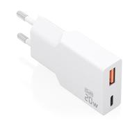 AISENS Cargador Ultra Delgado GAN 20 W, 1 x USB-C PD3.0 QC4.0, 1 x USB-A QC3.0, Blanco