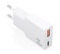 AISENS - CARGADOR ULTRA DELGADO GaN 20W, 1xUSB-C PD3.0 QC4.0, 1xUSB-A QC3.0, BLANCO
