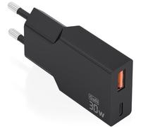 AISENS Cargador Ultra Delgado GAN 30 W, 1 x USB-C PD3.0 QC4.0, 1 x USB-A QC3.0, Negro