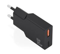 AISENS Cargador Ultra Delgado GAN 30 W, 1 x USB-C PD3.0 QC4.0, 1 x USB-A QC3.0, Negro