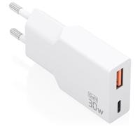 AISENS Cargador Ultra Delgado GaN 30W, 1xUSB-C PD3.0 QC4.0, 1xUSB-A QC3.0, Blanco