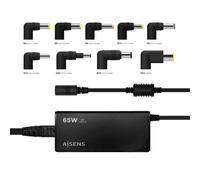 Aisens cargador universal 65 W para portátil con 9 conectores y USB-A QC 3.0, negro