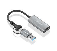 AISENS Conversor Aluminio USB A USB C A HDMI 1080P 60Hz USB A M USB C M HDMI H Gris 15cm