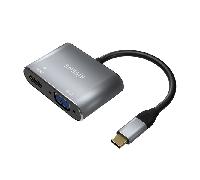 AISENS - A109-0627 - Conversor USB-C a VGA/HDMI 4K, USB-C/M-VGA/H-HDMI/H, Gris, 15cm