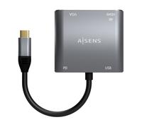 AISENS CABLE CONVERSOR USB-C A VGA-HDMI 4K-USB3.0-USB-C PD GRIS 15CM