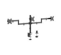 AISENS Soporte de mesa eco giratorio e inclinable para 3 monitores 10kg (3 Pivotes, 2 Brazos) de 13-27, Negro