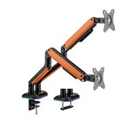 AISENS - DT32TSR-251 - Soporte de Mesa RGB Gaming Contrapeso Giratorio e Inclinable para Monitor/TV 9Kg (3 Pivotes, 2 Brazos) de 17-32, Negro-Naranja