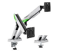 AISENS - DT38TSR-345 - Soporte DE Mesa Gaming CONTRAPESO Giratorio E INCLINABLE para Monitor/TV 16KG (3 PIVOTES, 2 Brazos) DE 17-38, Negro-Blanco