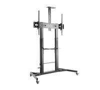AISENS Soporte de Suelo ECO con Ruedas y Manivela, Bandeja para DVD y Soporte de Cámara para Monitor/TV 100Kg de 60-100, Negro