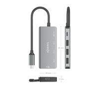 AISENS - Hub USB 3.1 USB-C, USB-C/M-1xUSB-C PD 100W+1xUSB-C USB3.0/H+3xUSB-A USB2.0/H, Gris, 15cm