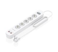 AISENS - ASPS-2A2C14-W - REGLETA DE ENCHUFES MULTIFUNCION con 5 Tomas + Cargador PD3.0 20W 2xUSB-C, 2xUSB-A, 1.4M, Blanco