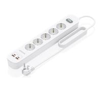 AISENS Regleta de Enchufes Multifuncion con 5 Tomas + Cargador PD3.0 20W 2xUSB-C, 2xUSB-A, 1.4m, Blanco
